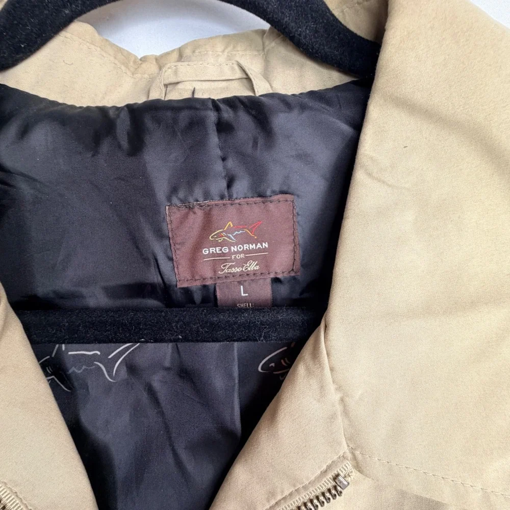 Greg Norman Tasso Elba Jacket Size L Beige Full Zip Shark Logo Harrington Mens - Picture 4 of 11
